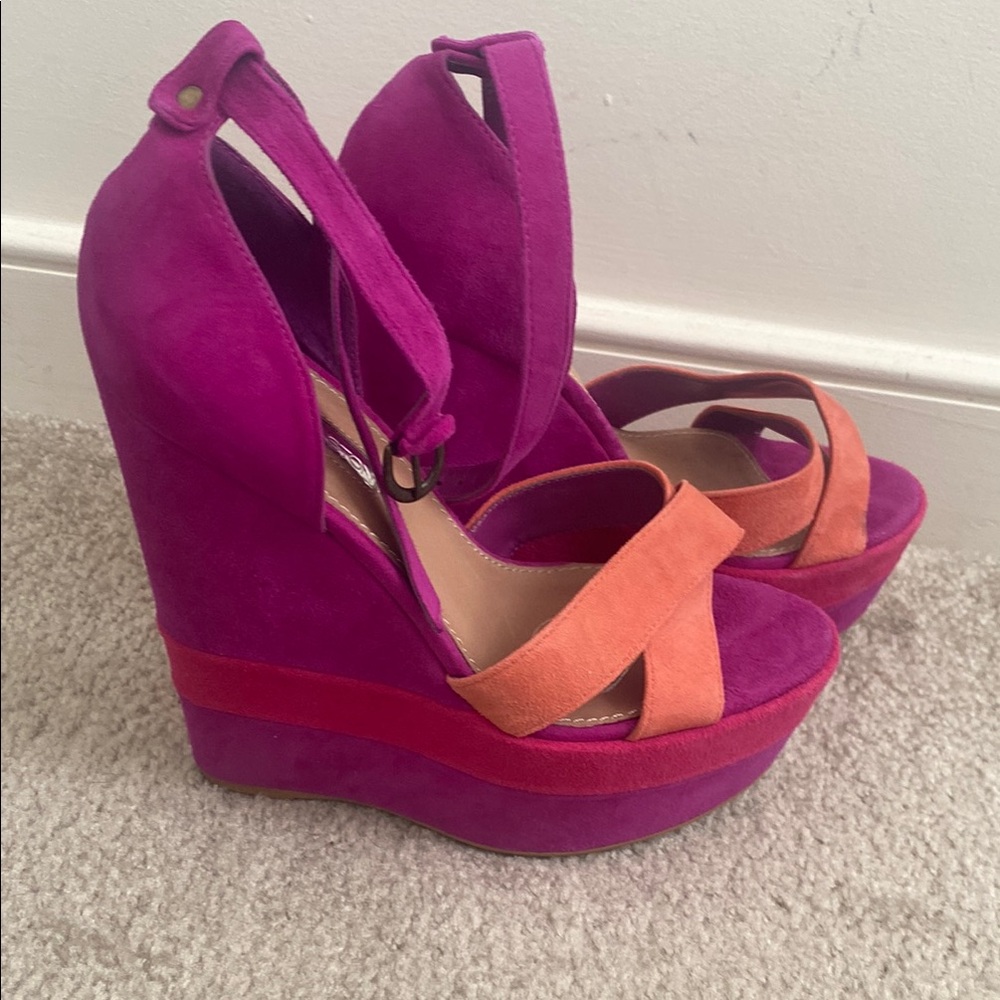 Vibrant Pink and Orange Wedge Sandals